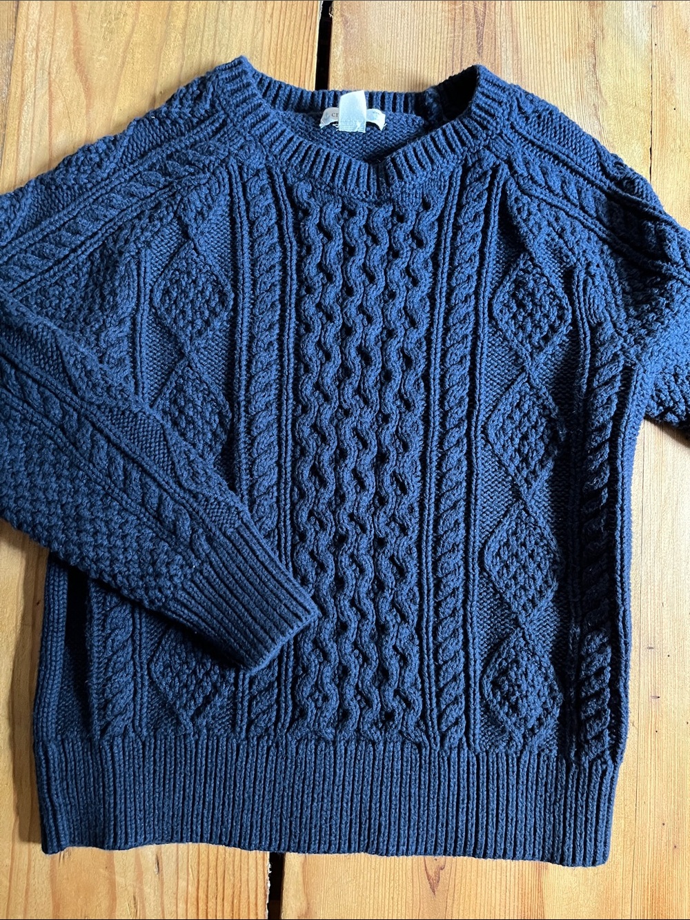 CREWCUTS 6-7 Navy Blue Unisex Fisherman's Sweater Cable Knit L/S